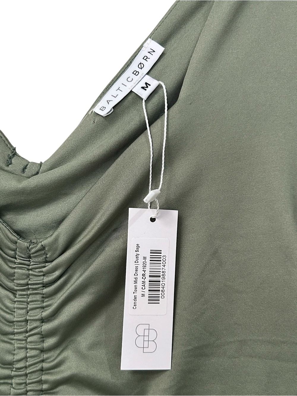 Baltic Born NWT Camden Town Midi Dress Medium in Dusty Sage Green Ruched Detail - Picture 6 of 13